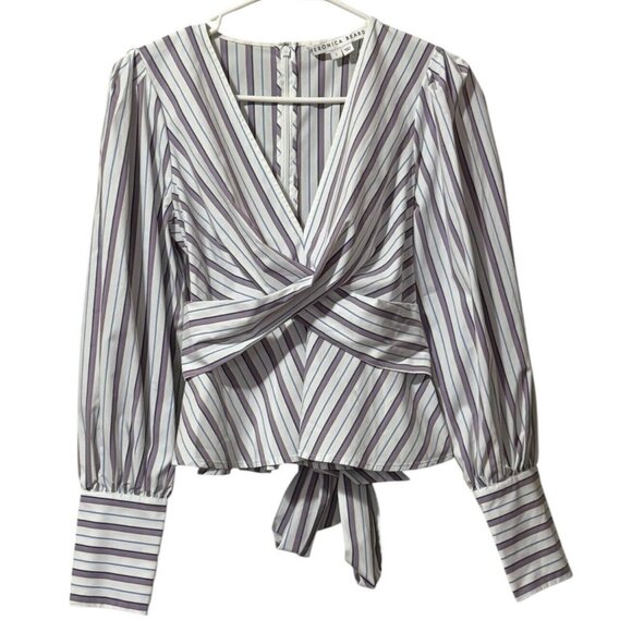 Veronica Beard Seema Stripe Twist Front Blouse in Off White Multi Size 2 Luxury - Picture 1 of 16